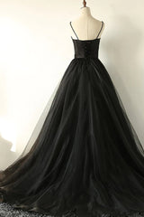 Black Corset A-Line Tulle Long Prom Dress