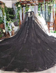 Top View Designer Shimmery Black Ball Gown Custom Made Bridal Occasion And Party Wear