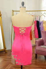Pink Tight Short Homecoming Dress with Star and Fringes