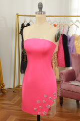 Pink Tight Short Homecoming Dress with Star and Fringes
