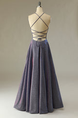 Glitter Purple Long Prom Dress