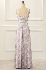 Purple Print A Line Simple Prom Dress