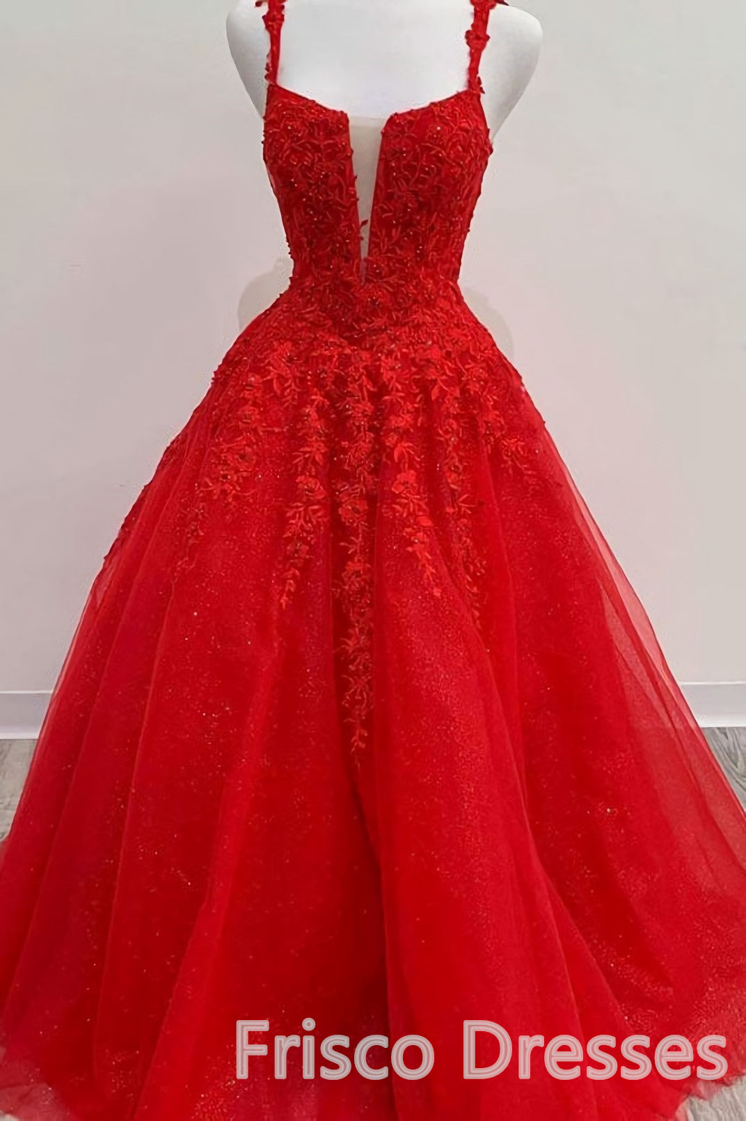 Red Tulle Lace A Line Formal Evening Dresses Appliques Long Prom Dresses